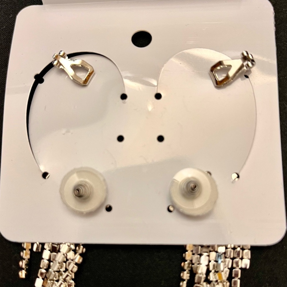 NWT Silver Rhinestone Waterfall Dangle Ear Cuffs Shimmering Crystal Statement - Picture 8 of 11